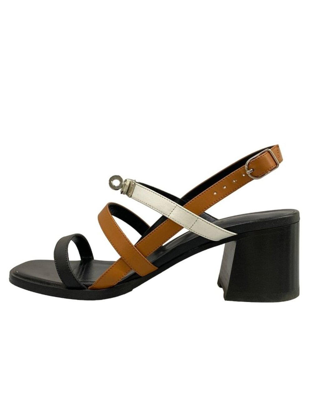 Hermes Sandals Black Light Brown White Kelly Silver Leather